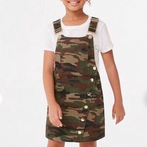 FOREVER 21 GIRLS denim camo studded overall dress size
